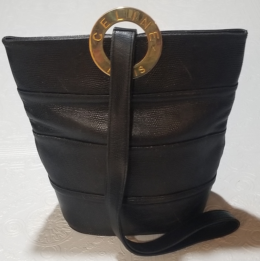 Celine Black Leather Bucket Bag